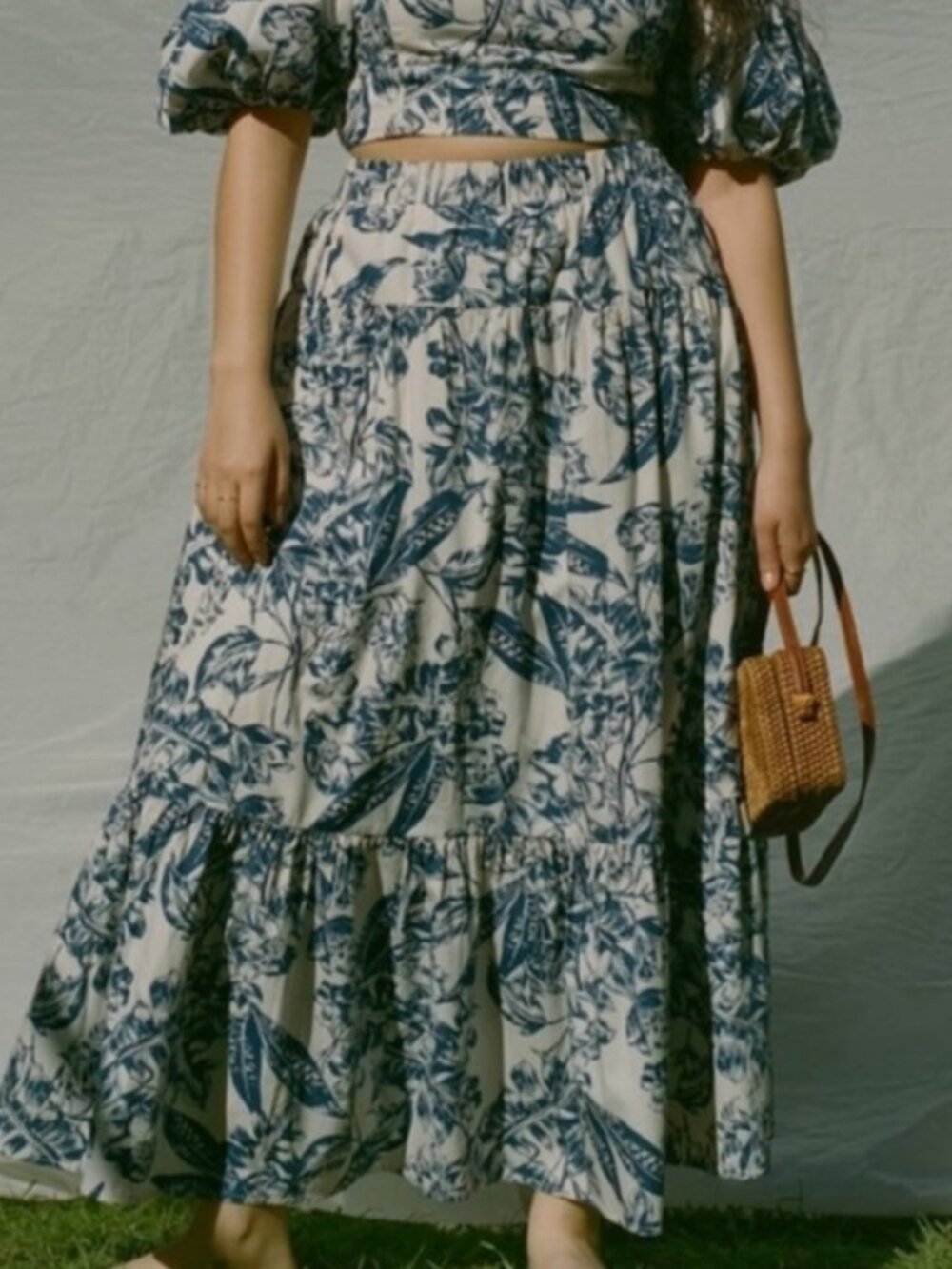 Abercrombie & Fitch Blue White Floral Poplin Tiered Skirt